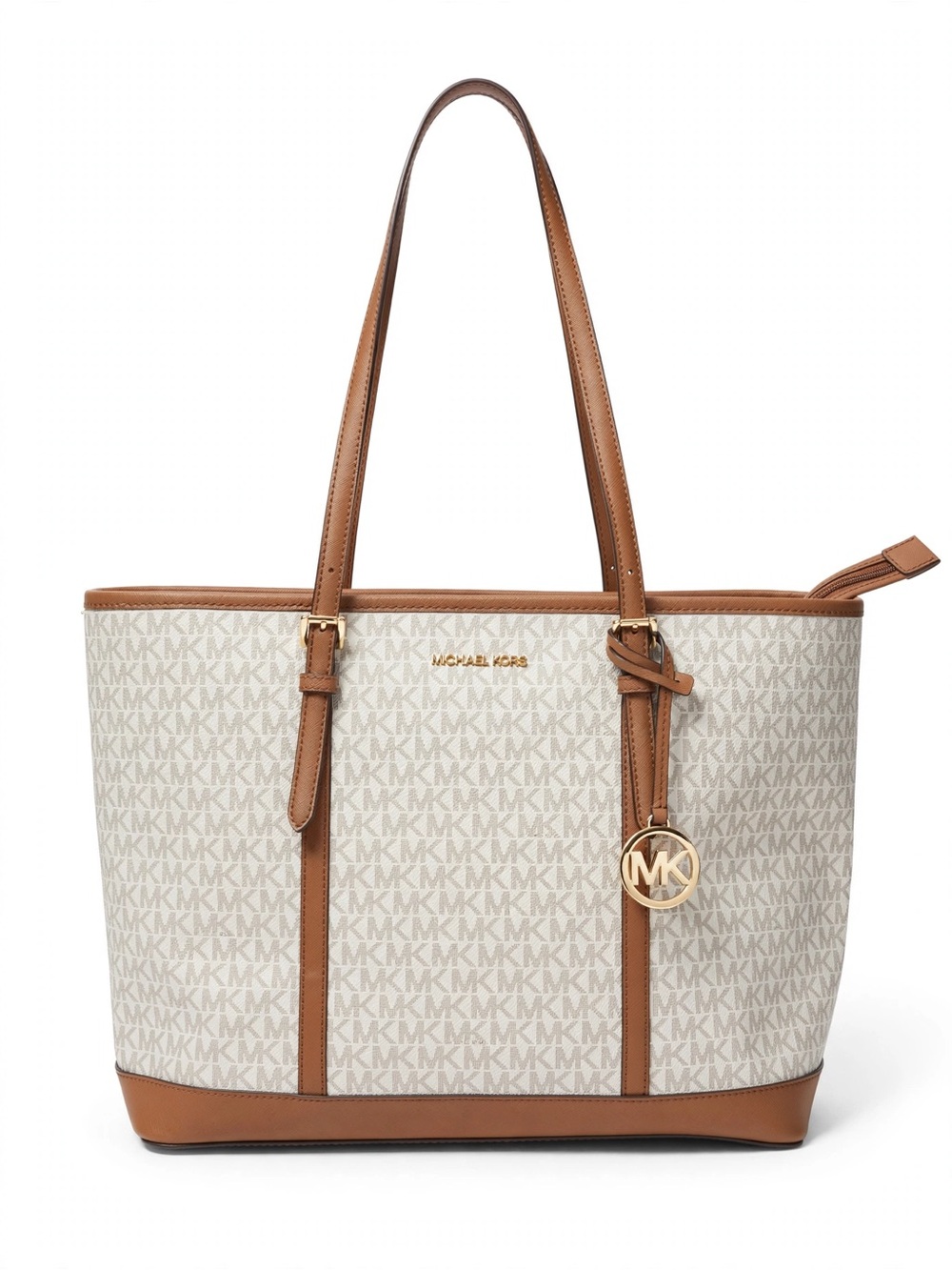Michael Kors Jet Set Travel Tote Vanilla MK Signature Acorn Brown - Like New